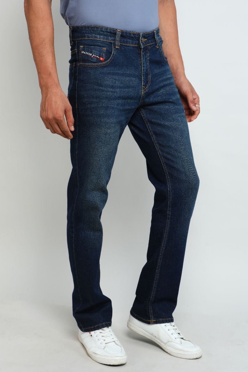 DARK BLUE Straight Fit Denim Jeans view 4