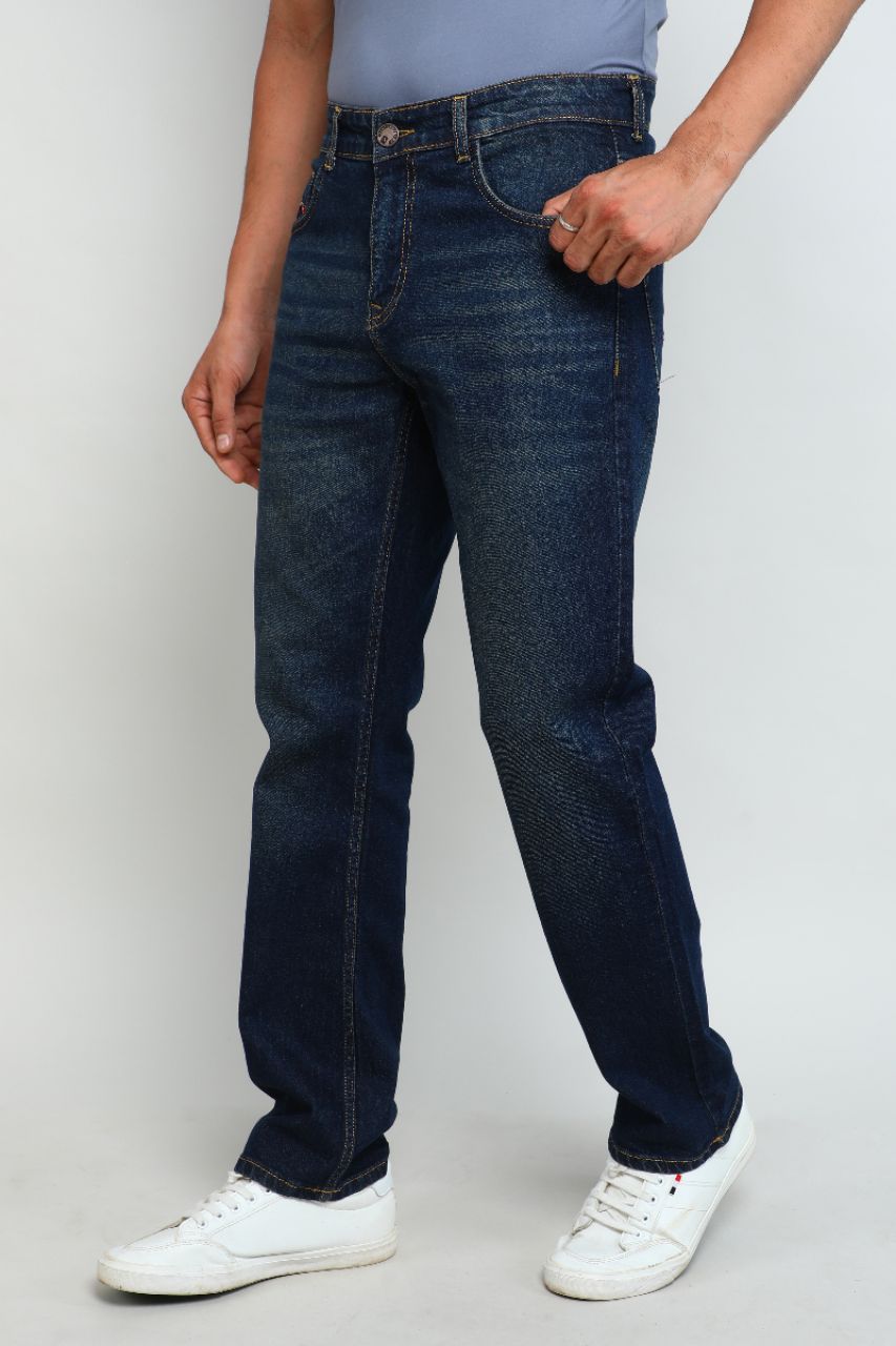 DARK BLUE Straight Fit Denim Jeans view 3