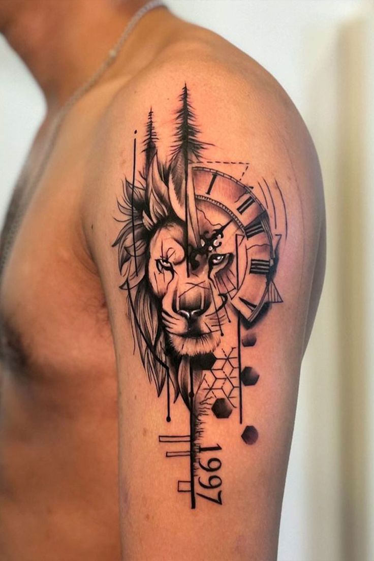 Lion Line Art Tattoo