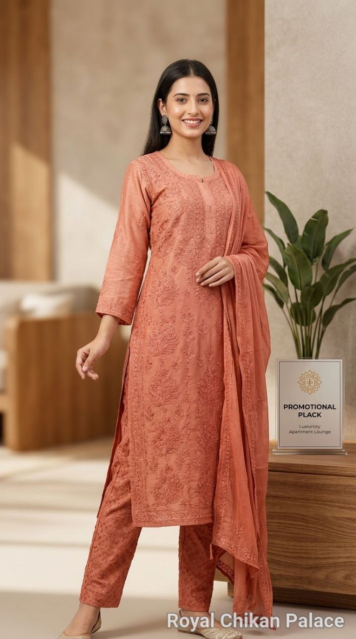 Lucknow Chikankaari Hand Embroidered Kurti & Plazzo Set view 2