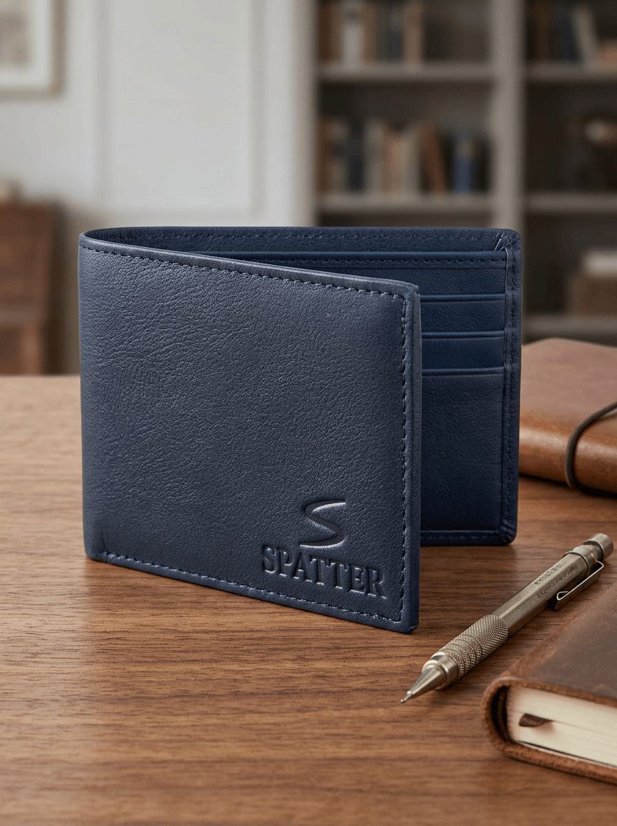 Navi Blue Spatter Leather Wallet view 6
