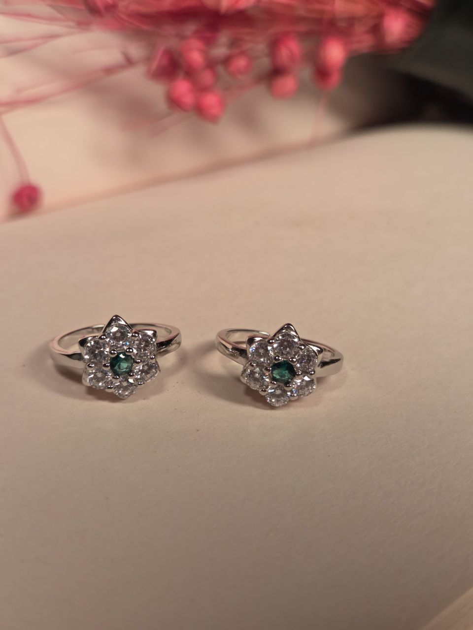Green Floral Silver ToeRings