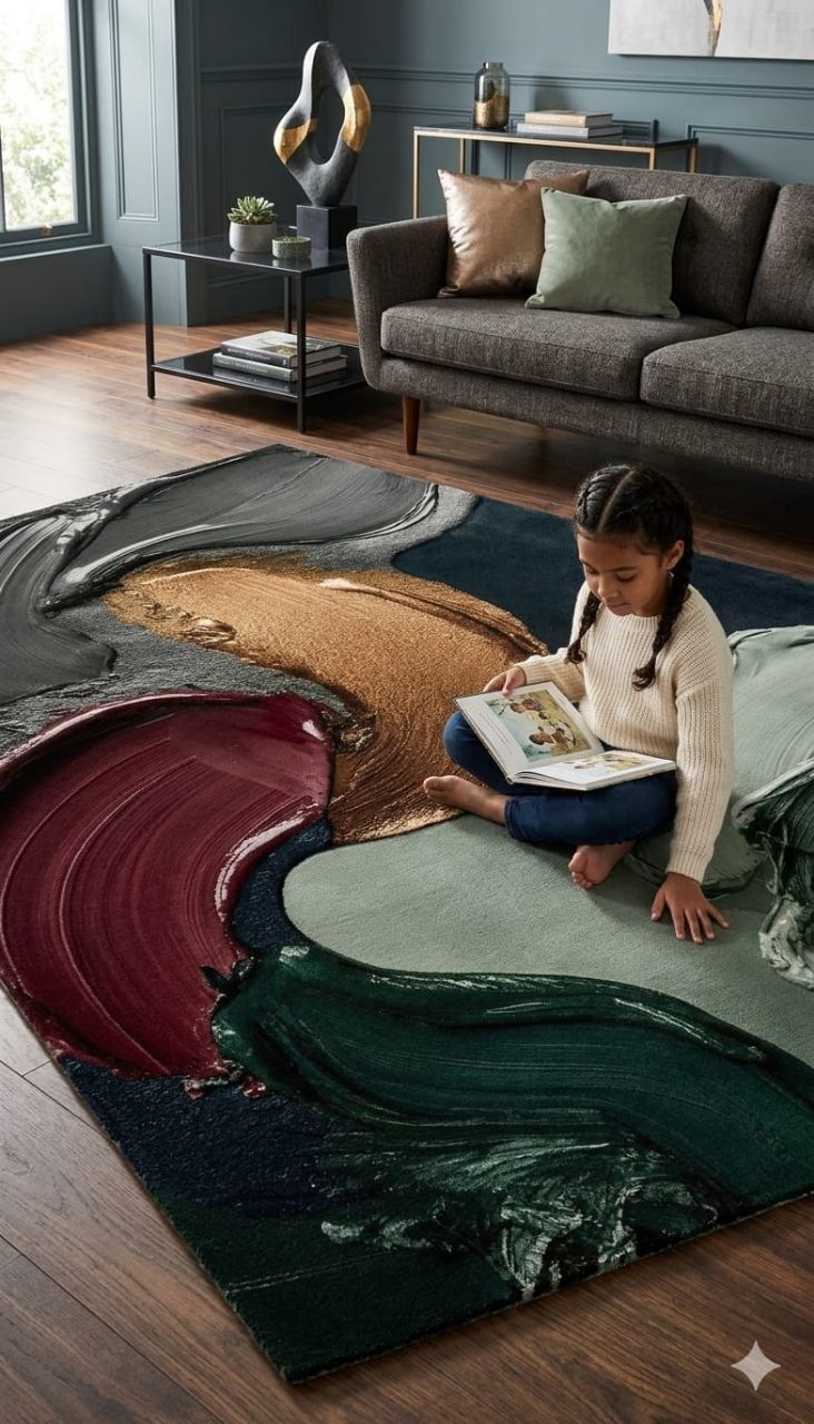 Luxury digital print Abstract Area Rug – Premium Living Room Carpet,  5*7 Feet Size view 5