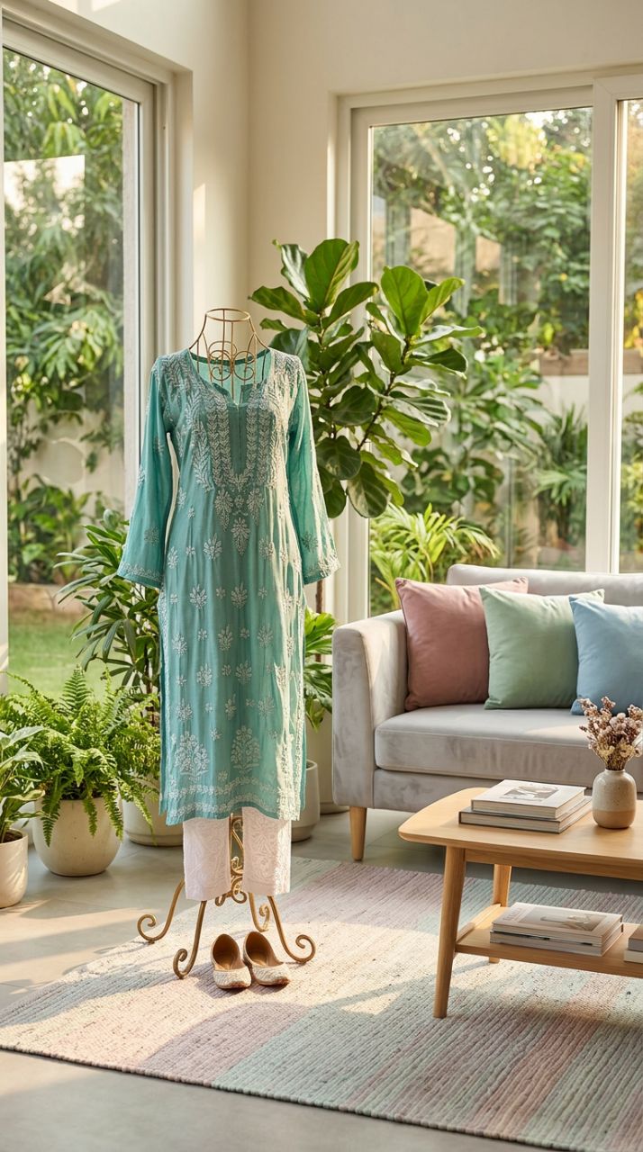 Lucknow Chikankari Hand Embroidered Kurti view 3