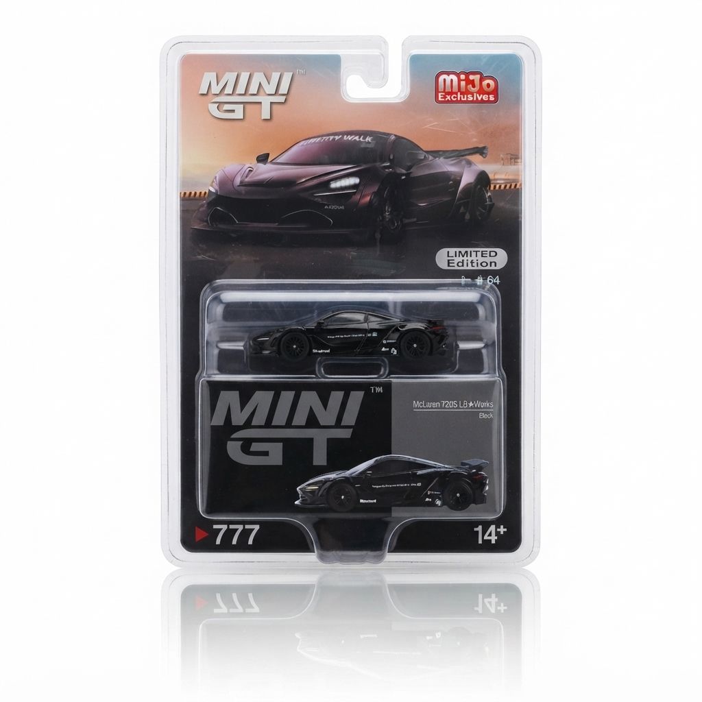 MINI GT #777 McLaren 720S LB★Works – Black (MiJo Exclusives) 1:64 Diecast Model Car