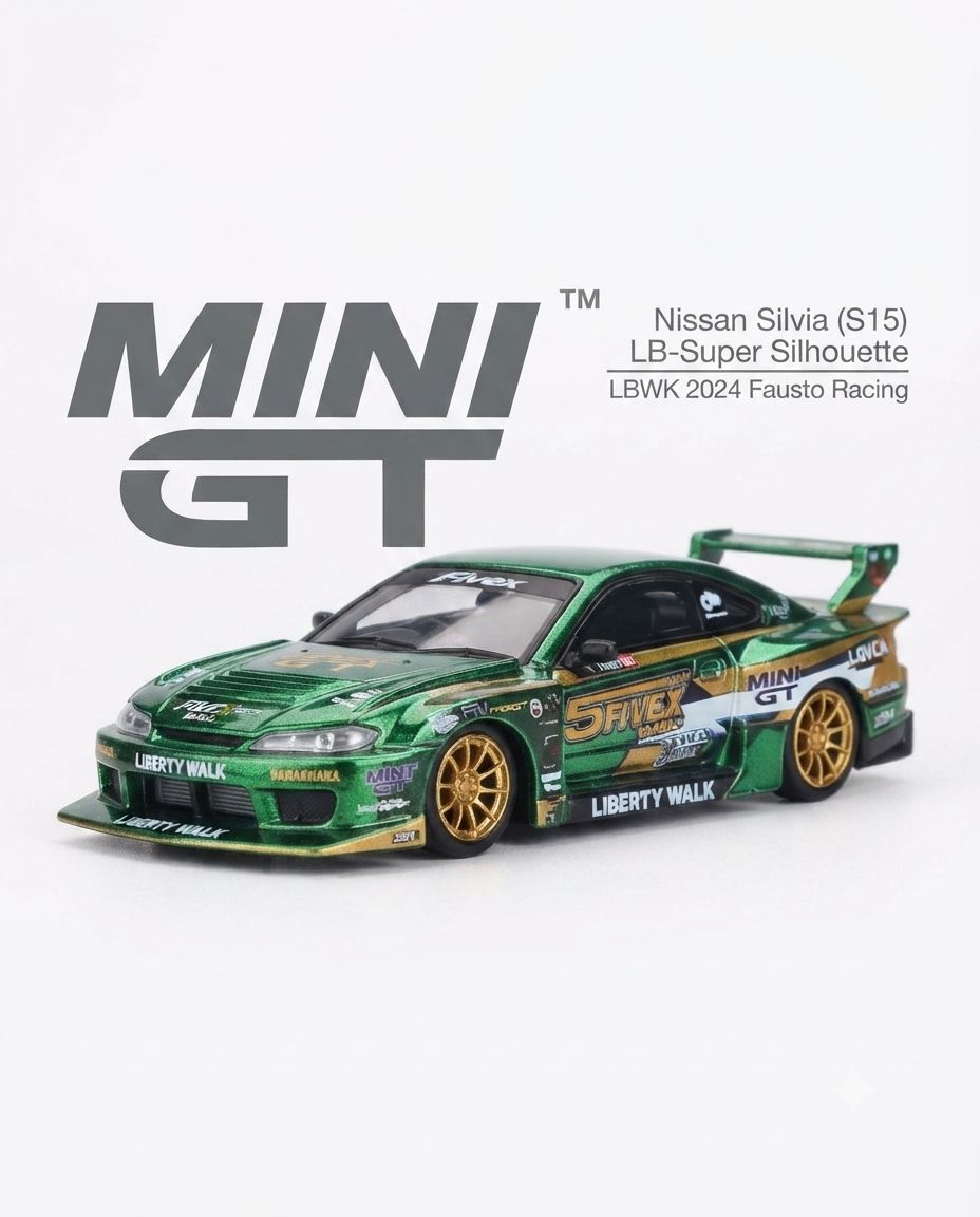 MINI GT Nissan Silvia (S15) LB-Super Silhouette – LBWK 2024 Fausto Racing 1:64 Diecast Model Car