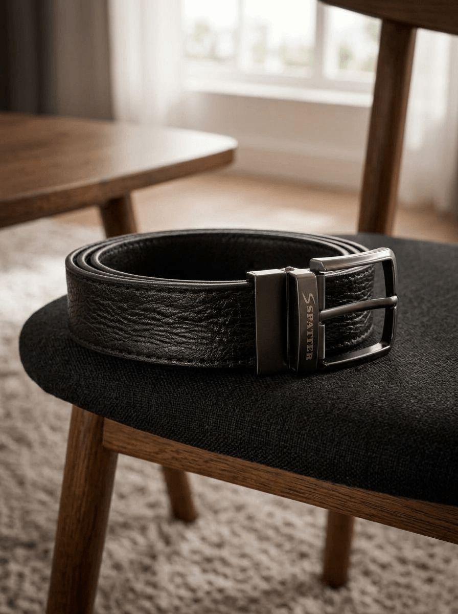 Black Spatter Leather Belt view 2