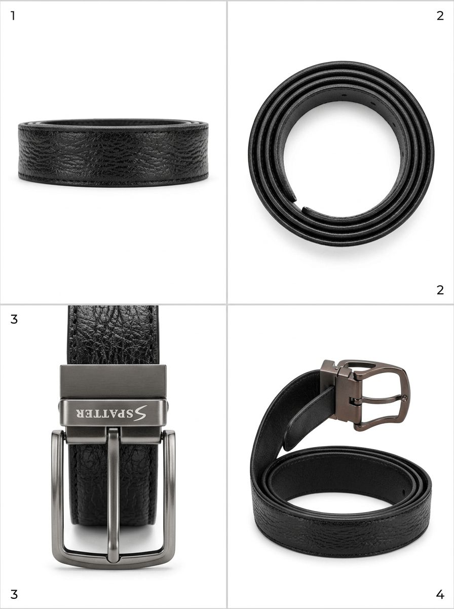 Black Spatter Leather Belt view 3