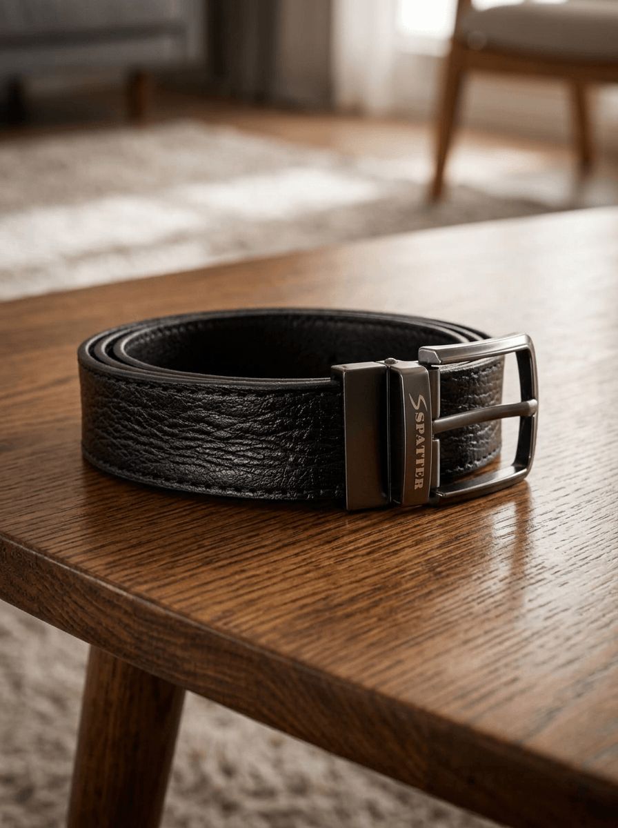 Black Spatter Leather Belt view 5