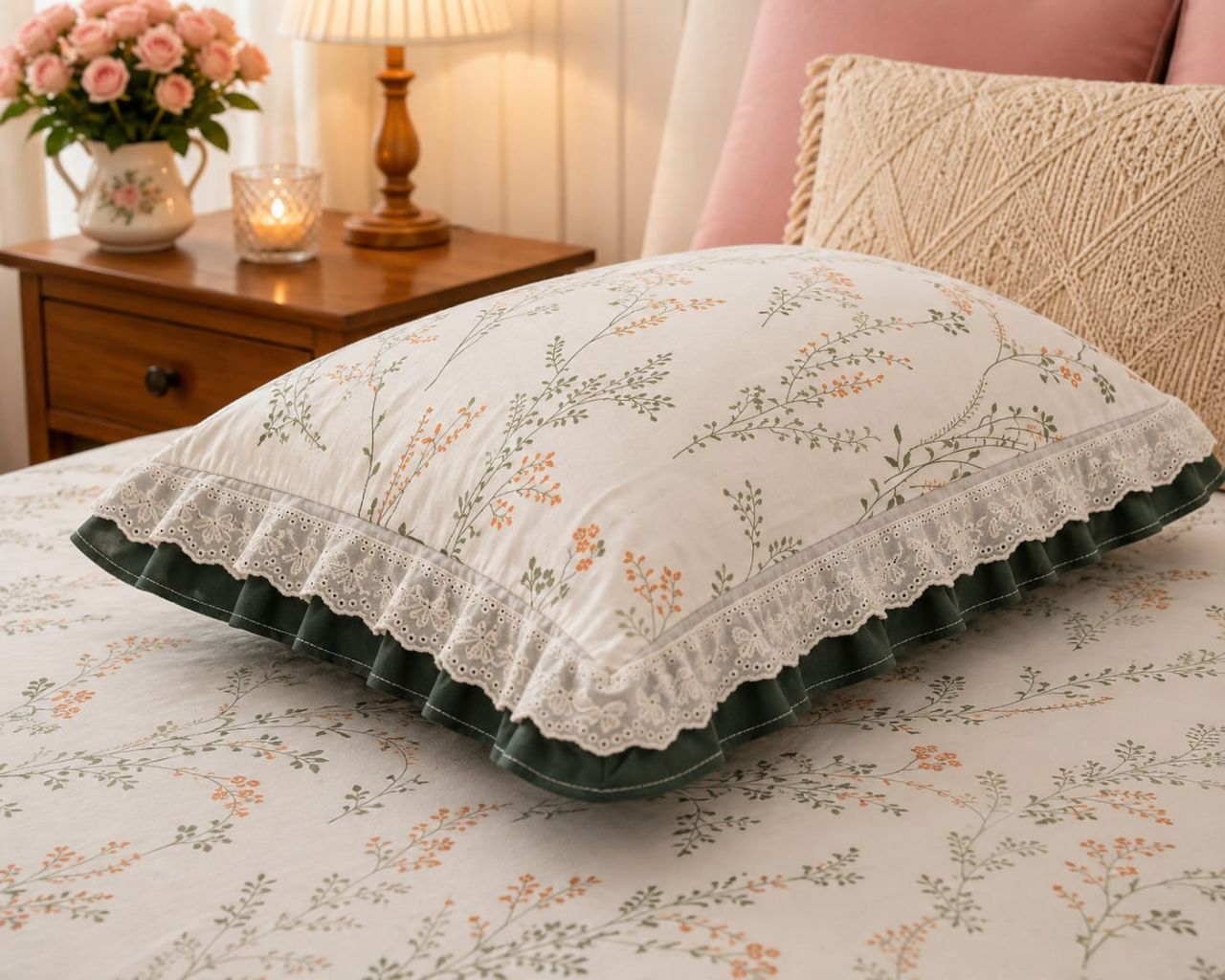 Cotton Double Bedsheet with Double Frill Pillow Covers King Size view 2