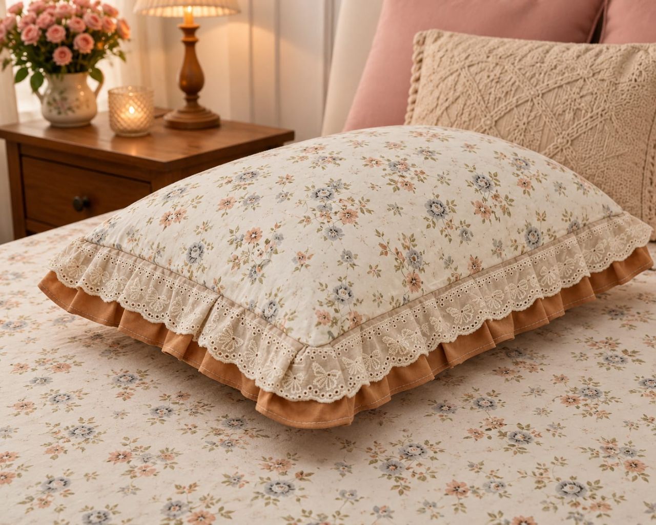 Cotton Double Bedsheet with Double Frill Pillow Covers King Size view 7
