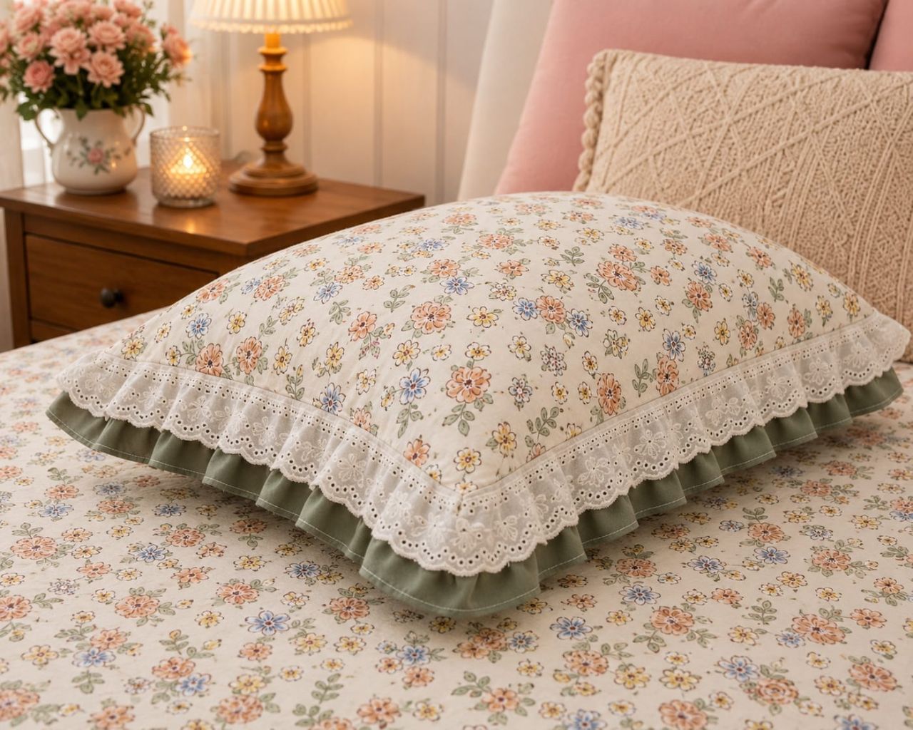 Cotton Double Bedsheet with Double Frill Pillow Covers King Size view 10