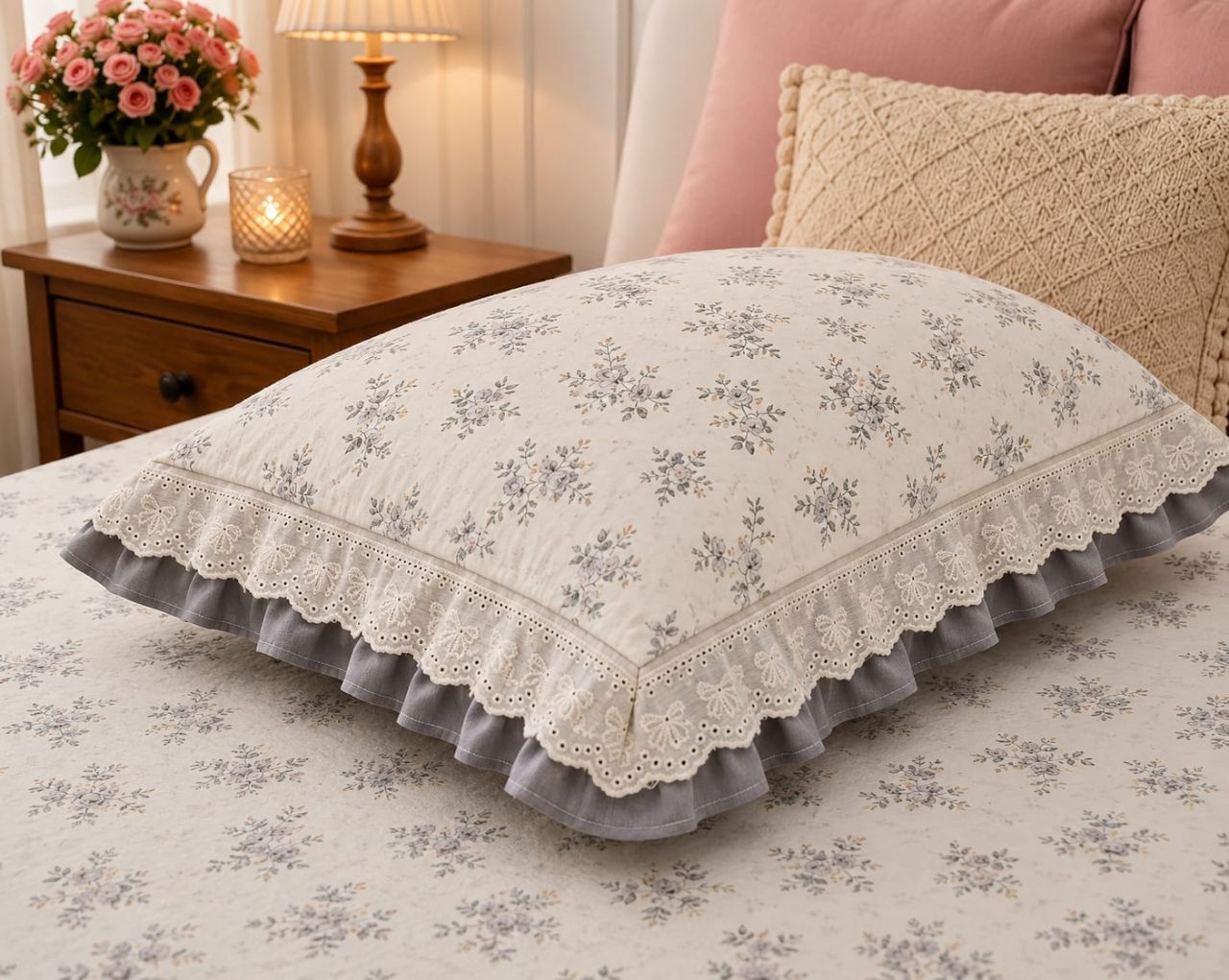 Cotton Double Bedsheet with Double Frill Pillow Covers King Size view 3