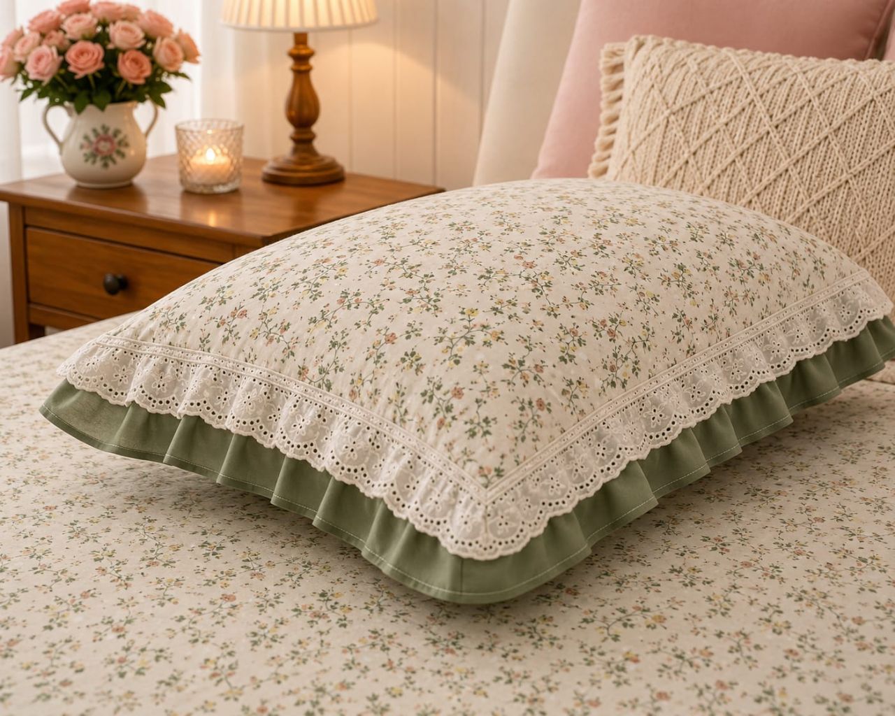 Cotton Double Bedsheet with Double Frill Pillow Covers King Size view 6