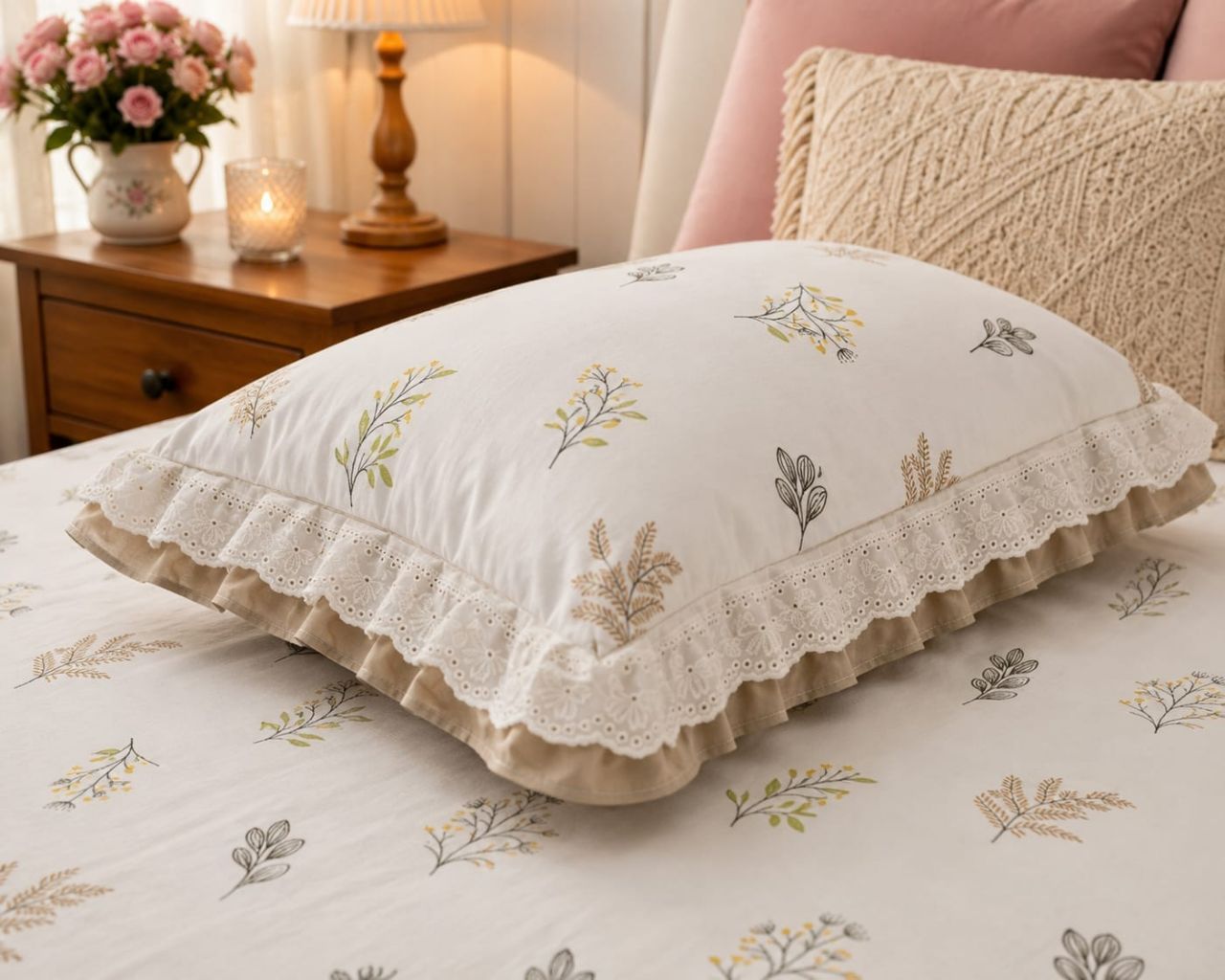 Cotton Double Bedsheet with Double Frill Pillow Covers King Size view 4