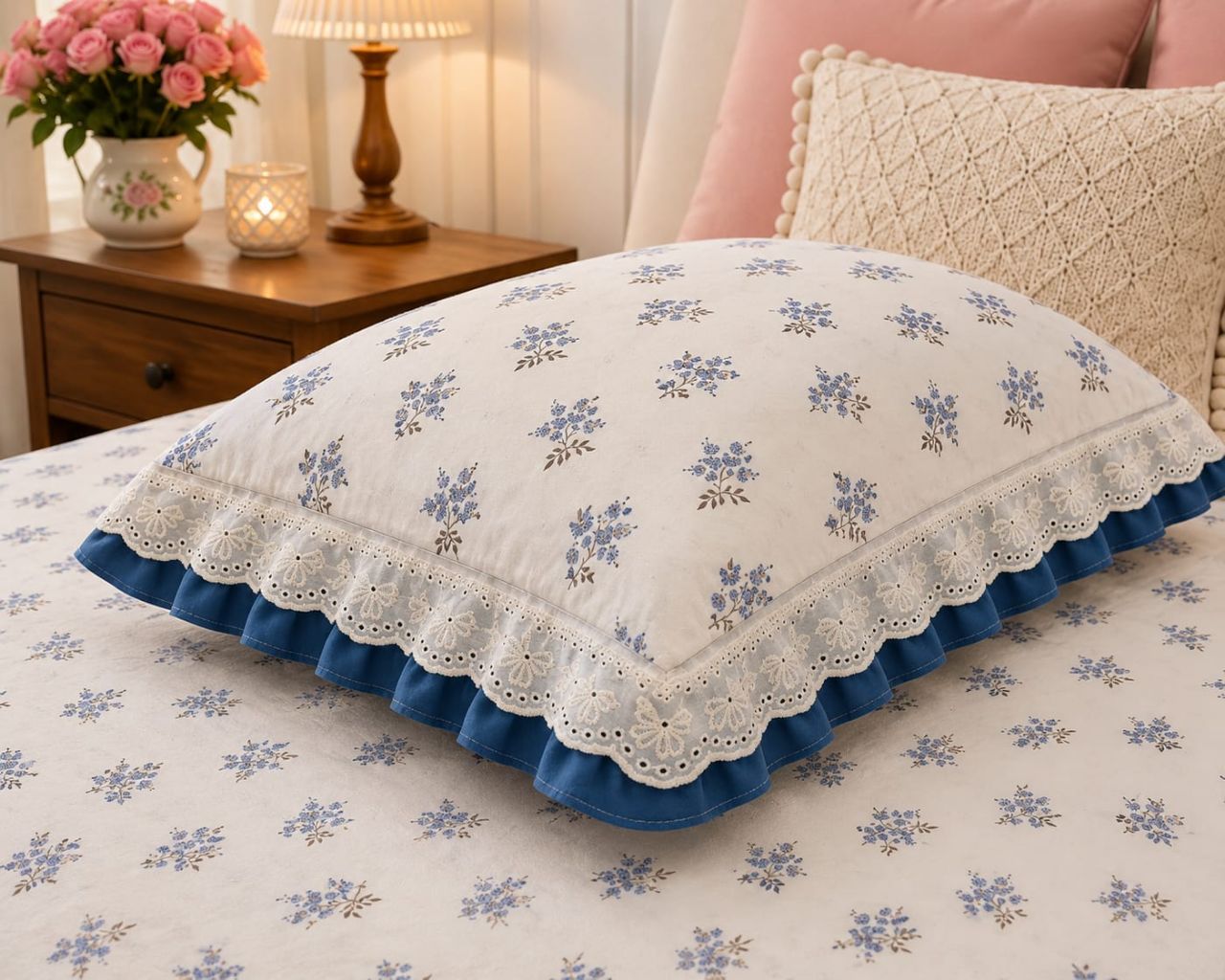 Cotton Double Bedsheet with Double Frill Pillow Covers King Size view 5