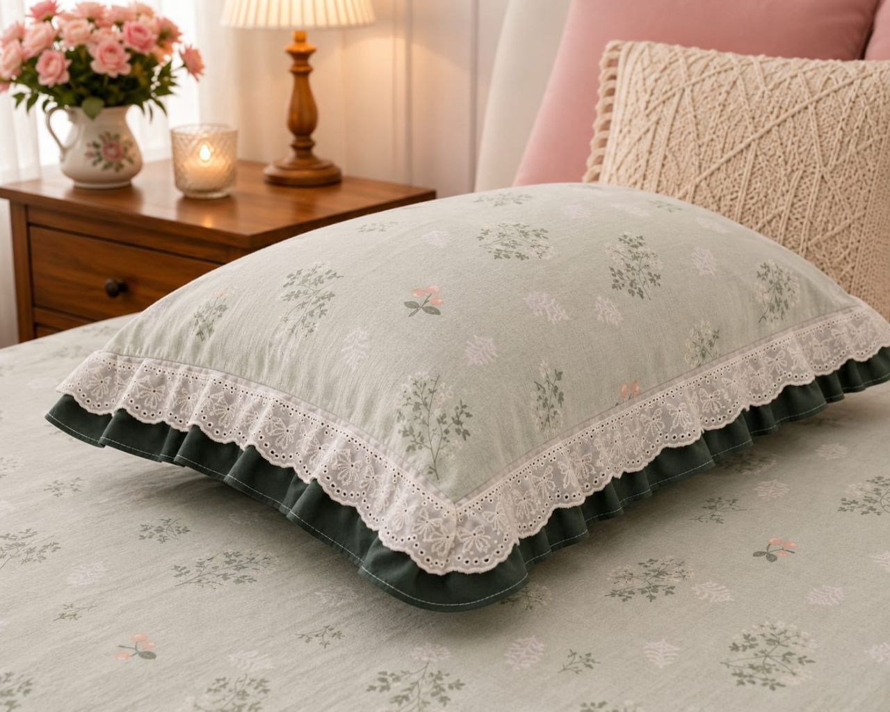 Cotton Double Bedsheet with Double Frill Pillow Covers King Size view 9