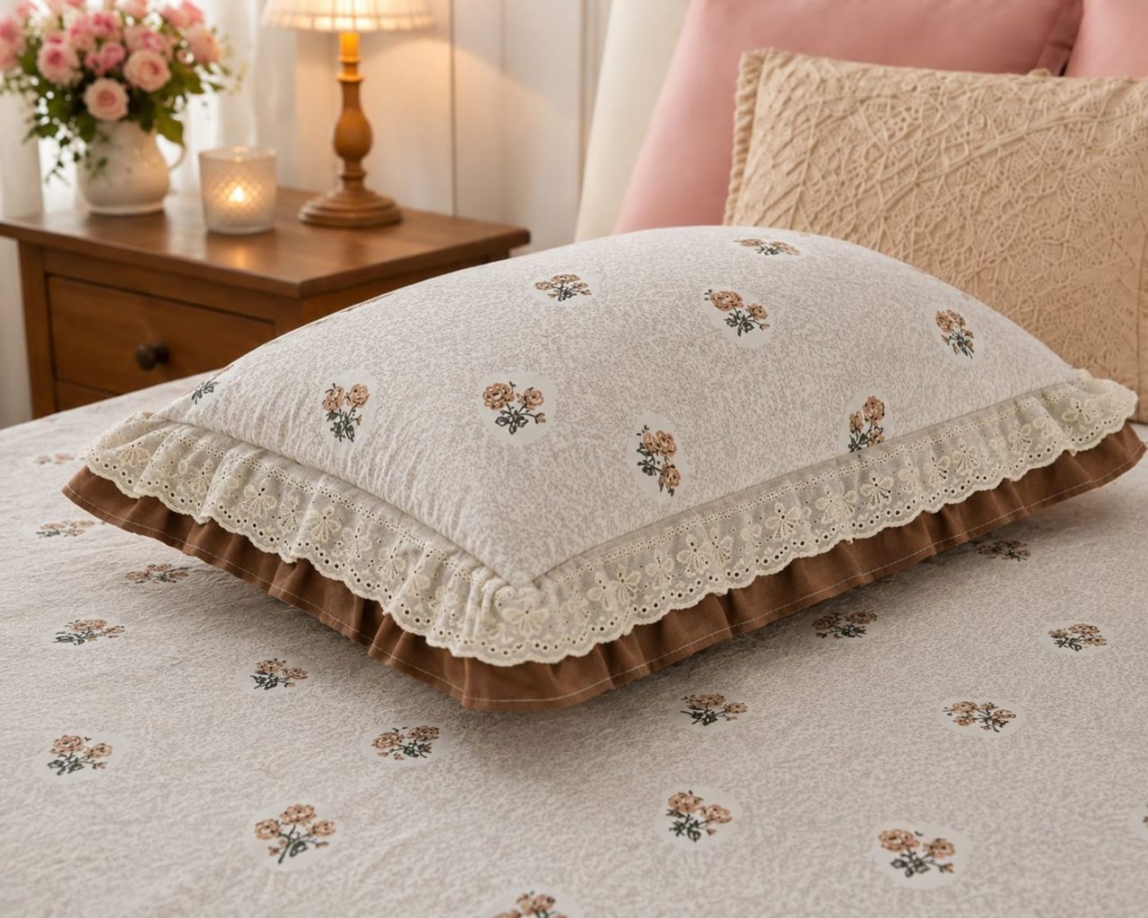 Cotton Double Bedsheet with Double Frill Pillow Covers King Size view 8