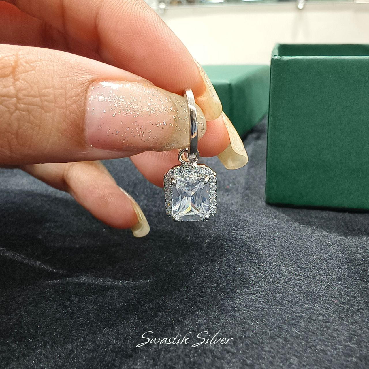 Emerald Cut Crystal Halo Drop Huggies view 3