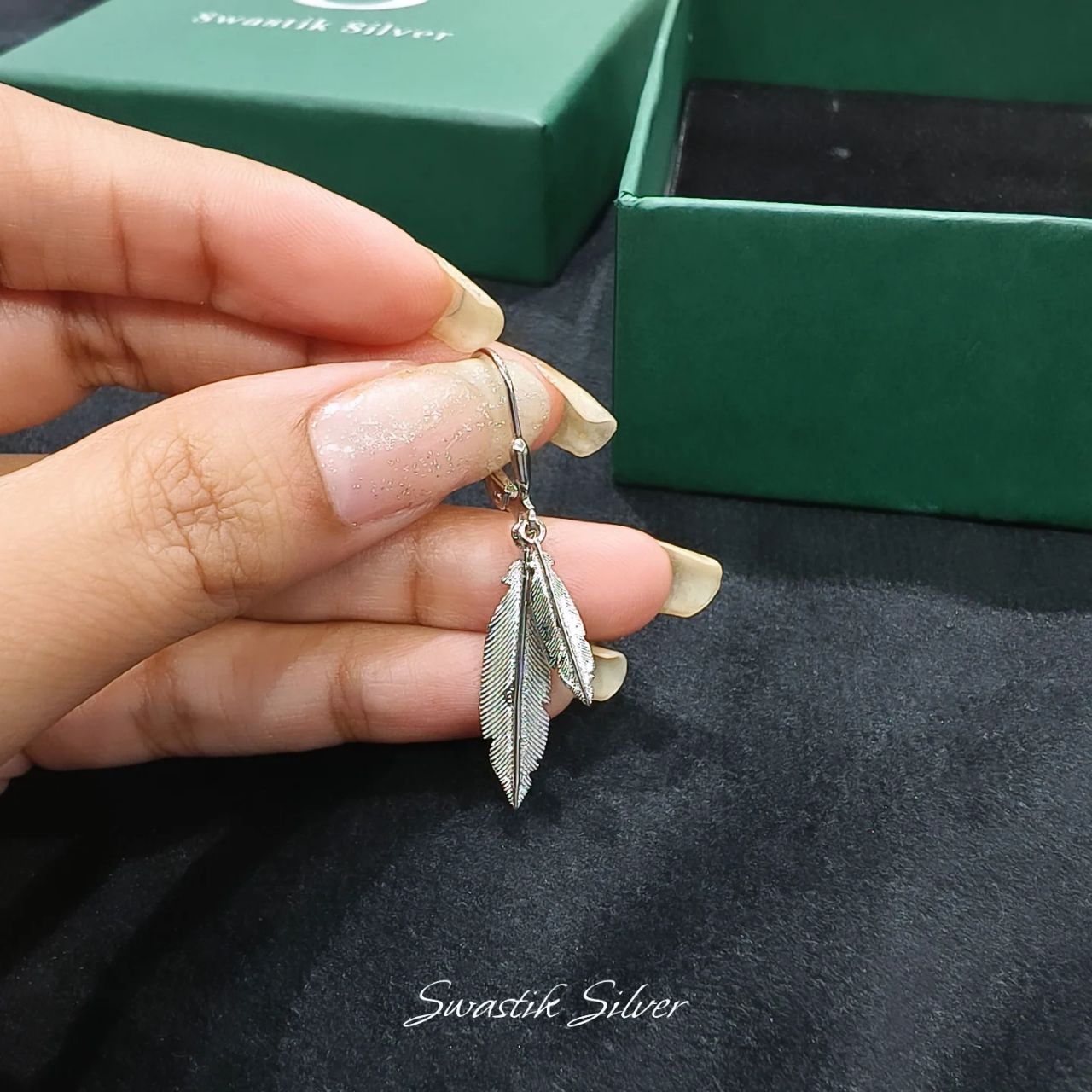 Whispering Feathers Dual Charm Silver Earrings view 3