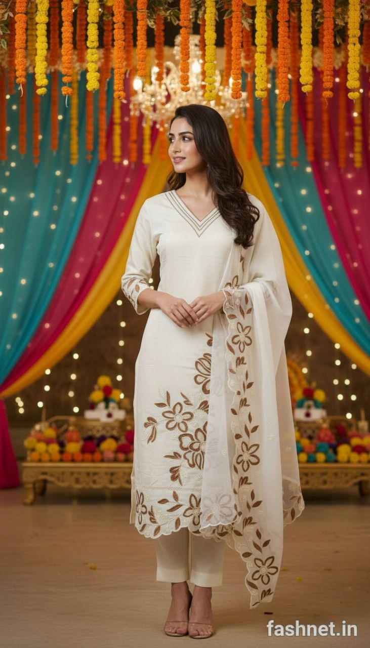 Floral Embroidered Kurta Set view 3