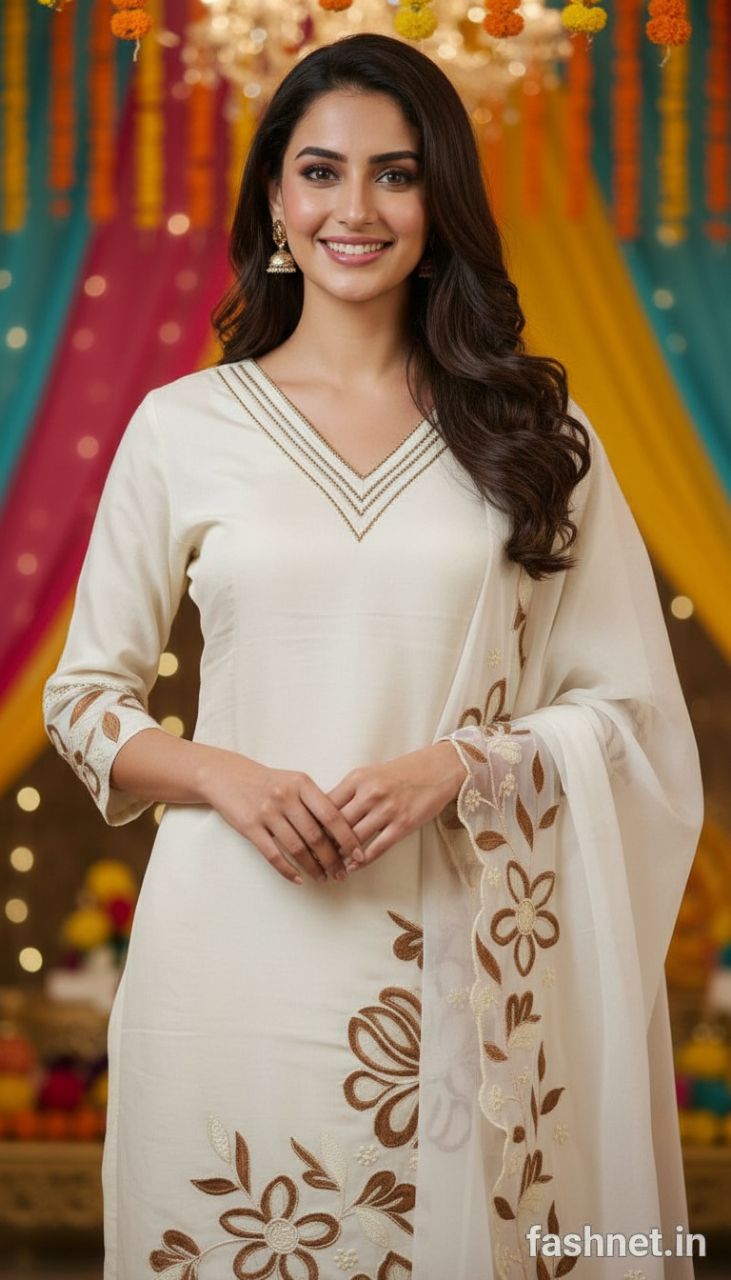 Floral Embroidered Kurta Set view 4