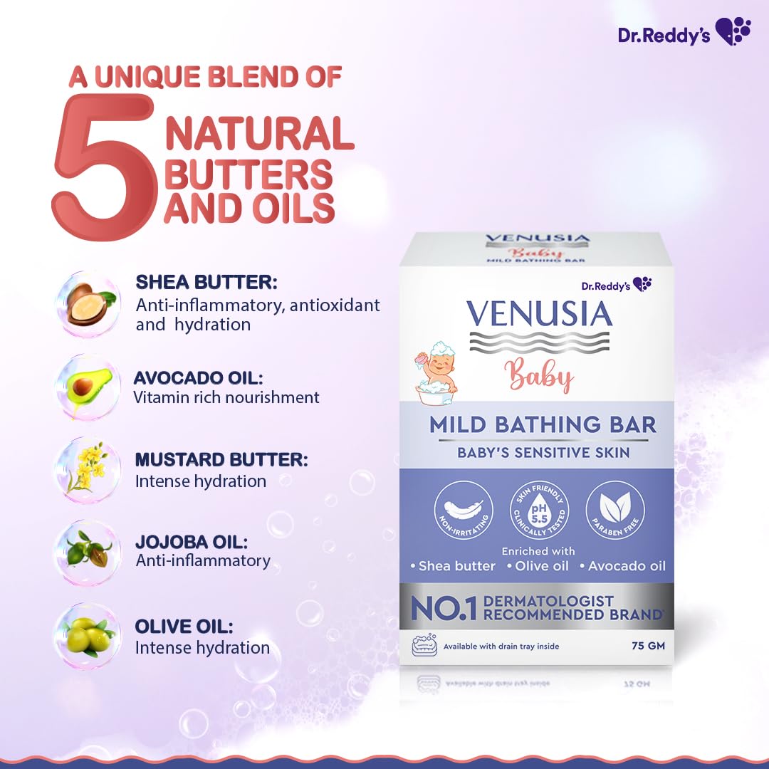 venusia Baby Mild Bathing Bar | Enriched with Shea Butter Olive Oil and Avocado Oil (75 g) view 5