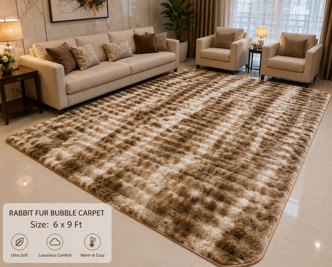 LUXURY Rabbit fur Bubble Carpet SIZE 6*9 FEET view 4