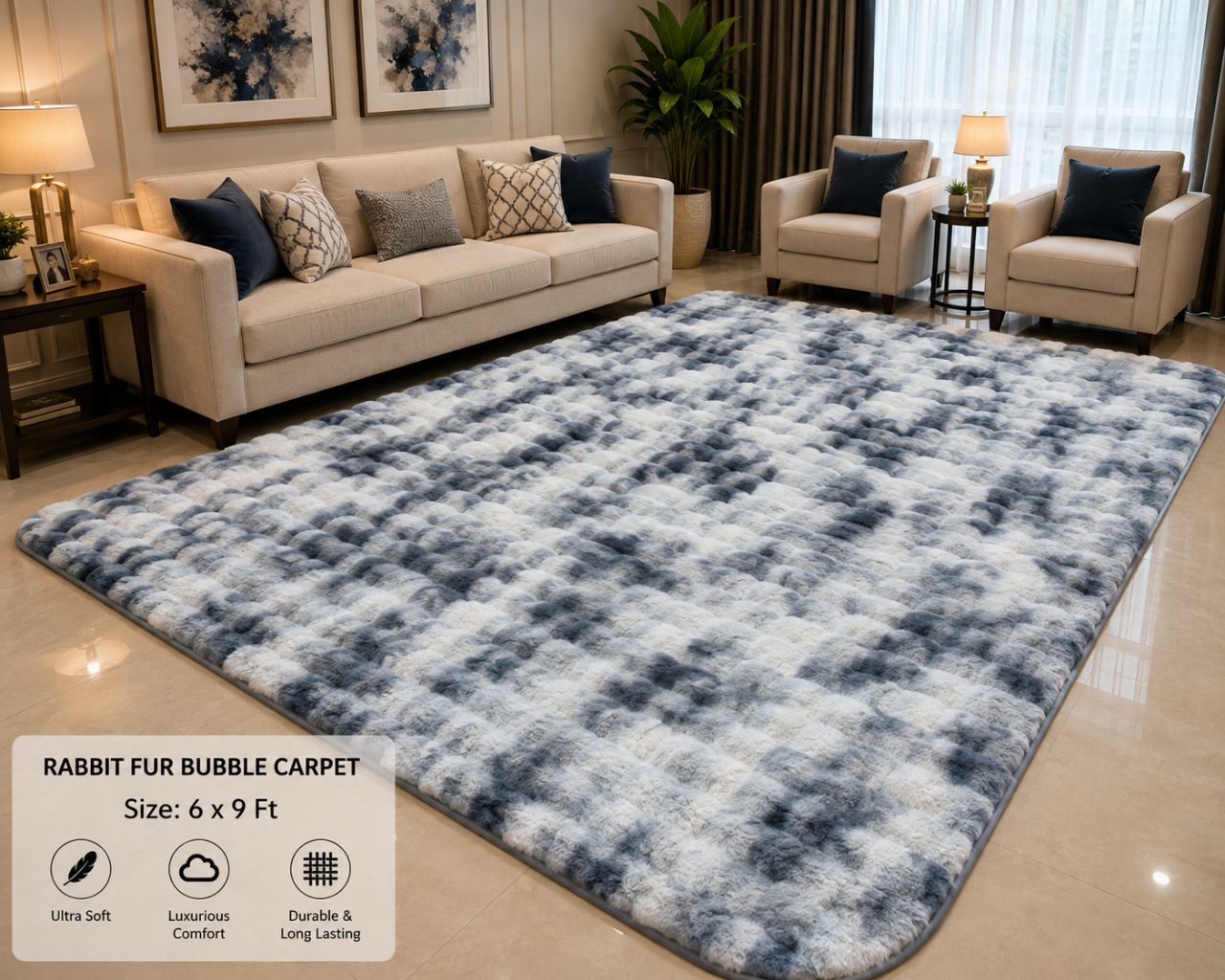 LUXURY Rabbit fur Bubble Carpet SIZE 6*9 FEET view 2