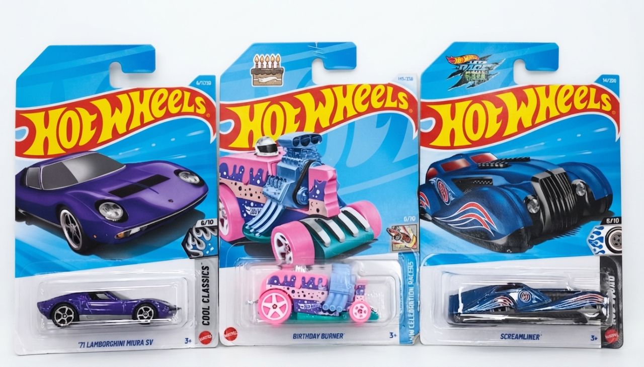 Hot Wheels 2026 Mainline Bundle – '71 Lamborghini Miura SV, Birthday Burner & Screamliner