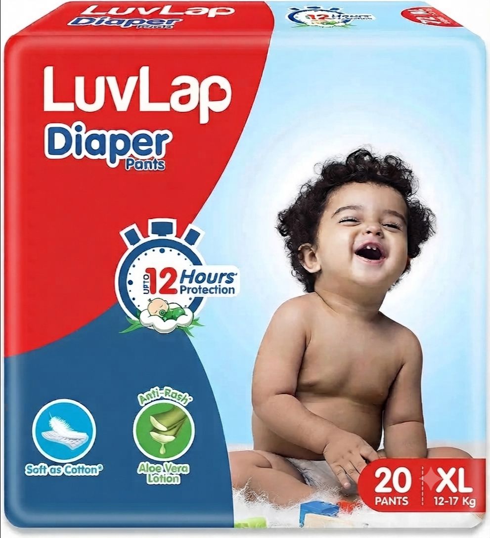 LuvLap Pant Style Baby Diapers, X-Large (XL), 20 Count, For babies of Upto 12-17Kg with Aloe Vera Lotion for rash protection, with upto 12hr protection, Diapers