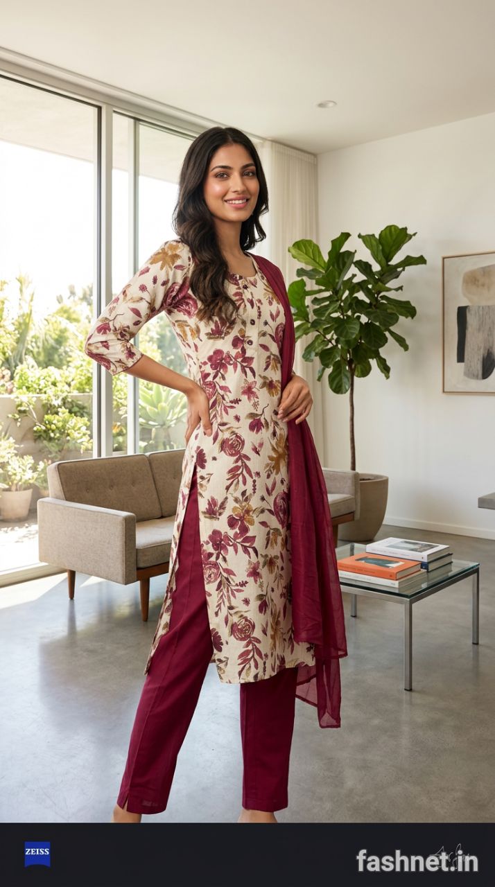 Floral Print Kurta Set 01 view 3