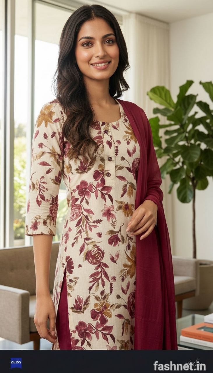 Floral Print Kurta Set 01 view 4