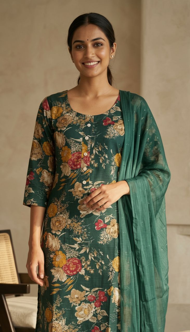 Floral Print Kurta Set 04 view 3