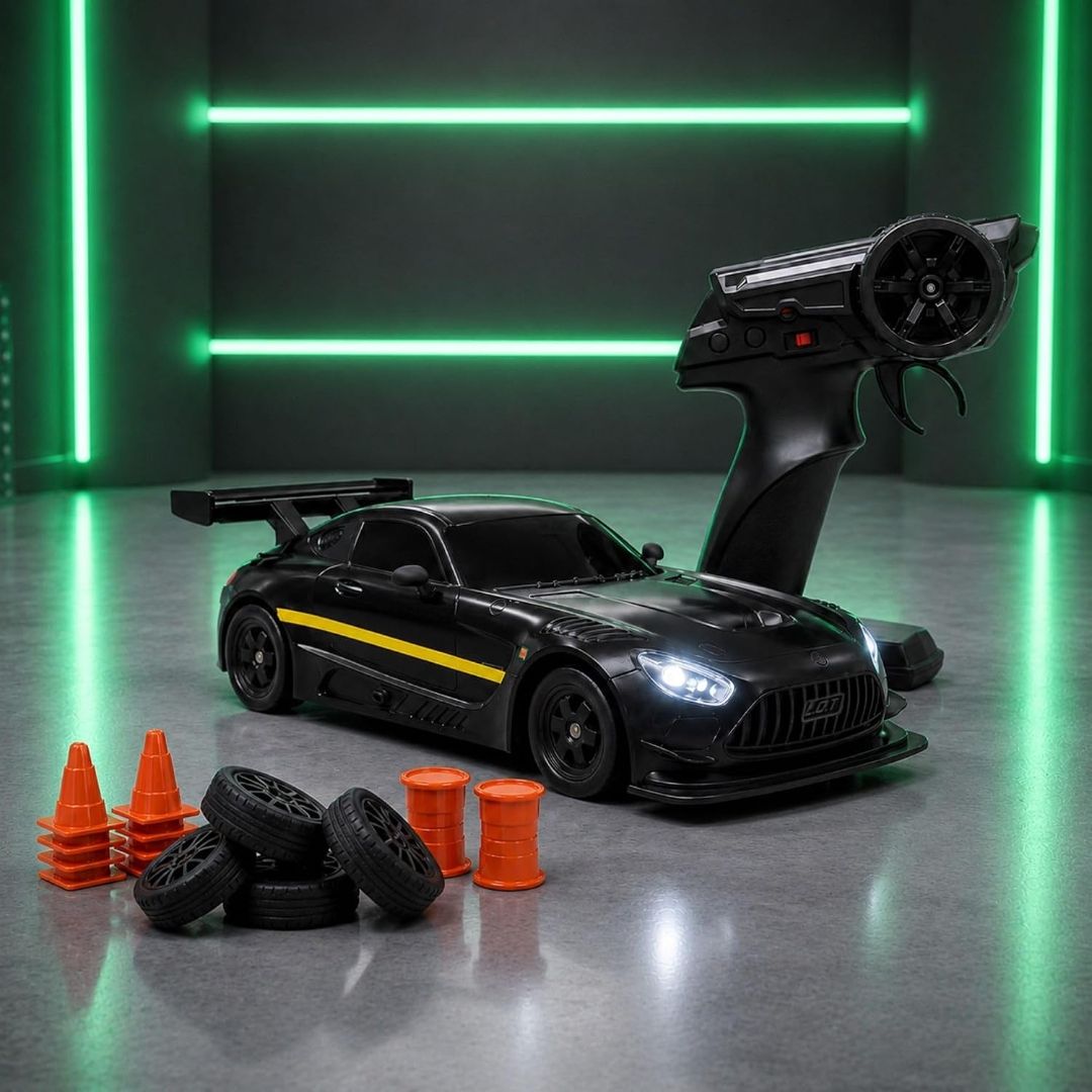 Shadow RC Drift Car | 4WD 20Kmph, 2.4Ghz 100m Long Range Remote, Race-Ready ABS Body, Proportional Steering, Multi-Mode LED Lights (Asphalt Black)