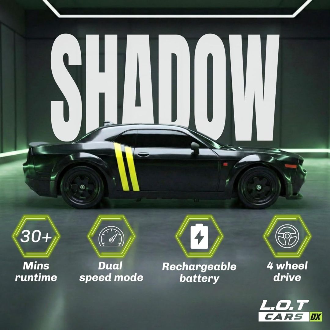 Shadow Remote Control Car | 20Kmph, 2.4Ghz | Rc Drifting Car, Rc Car 4x4, Drift Car Remote Control Range Upto 100m, Race-Ready Build ABS Plastic Body, Multi-Mode LED Lights (Tarmac Black) view 2