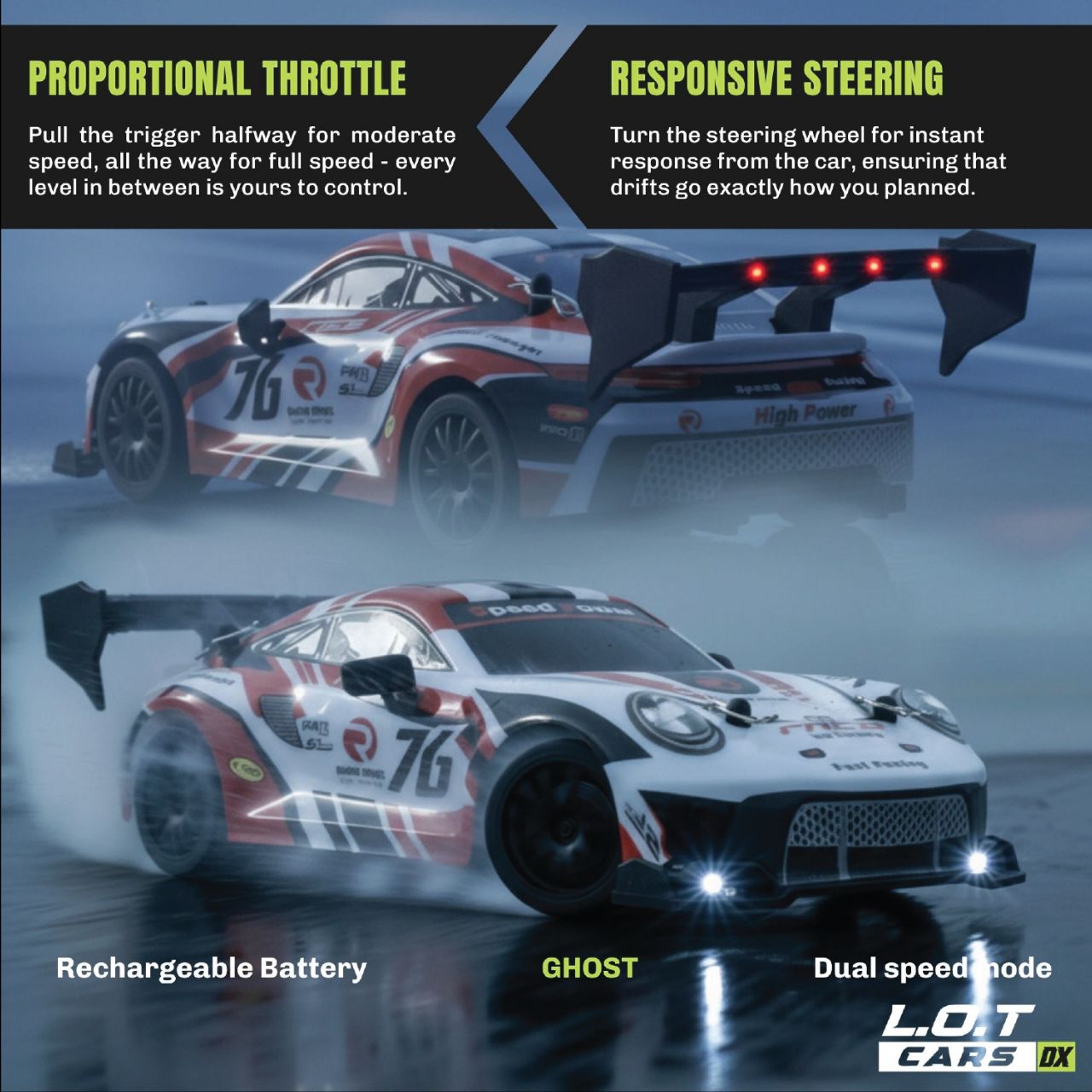 L.O.T Cars Ghost - RC Drift Car Burnout Red view 3