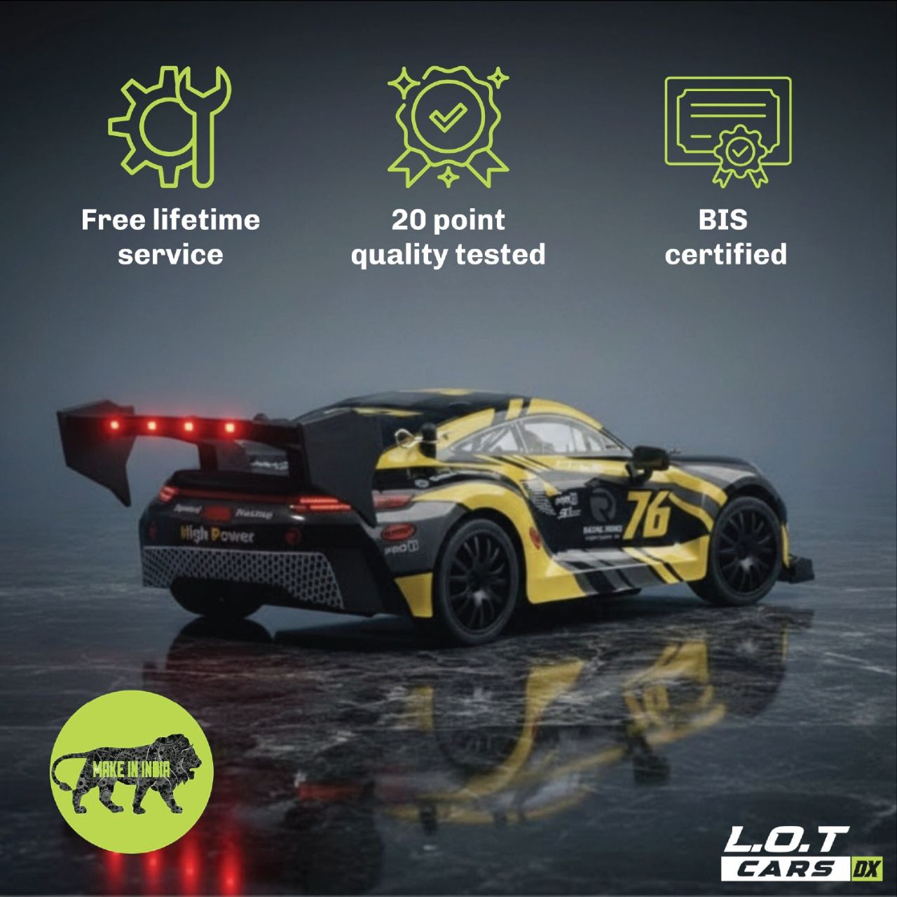 L.O.T Cars Ghost - RC Drift Car Burnout Yellow view 3
