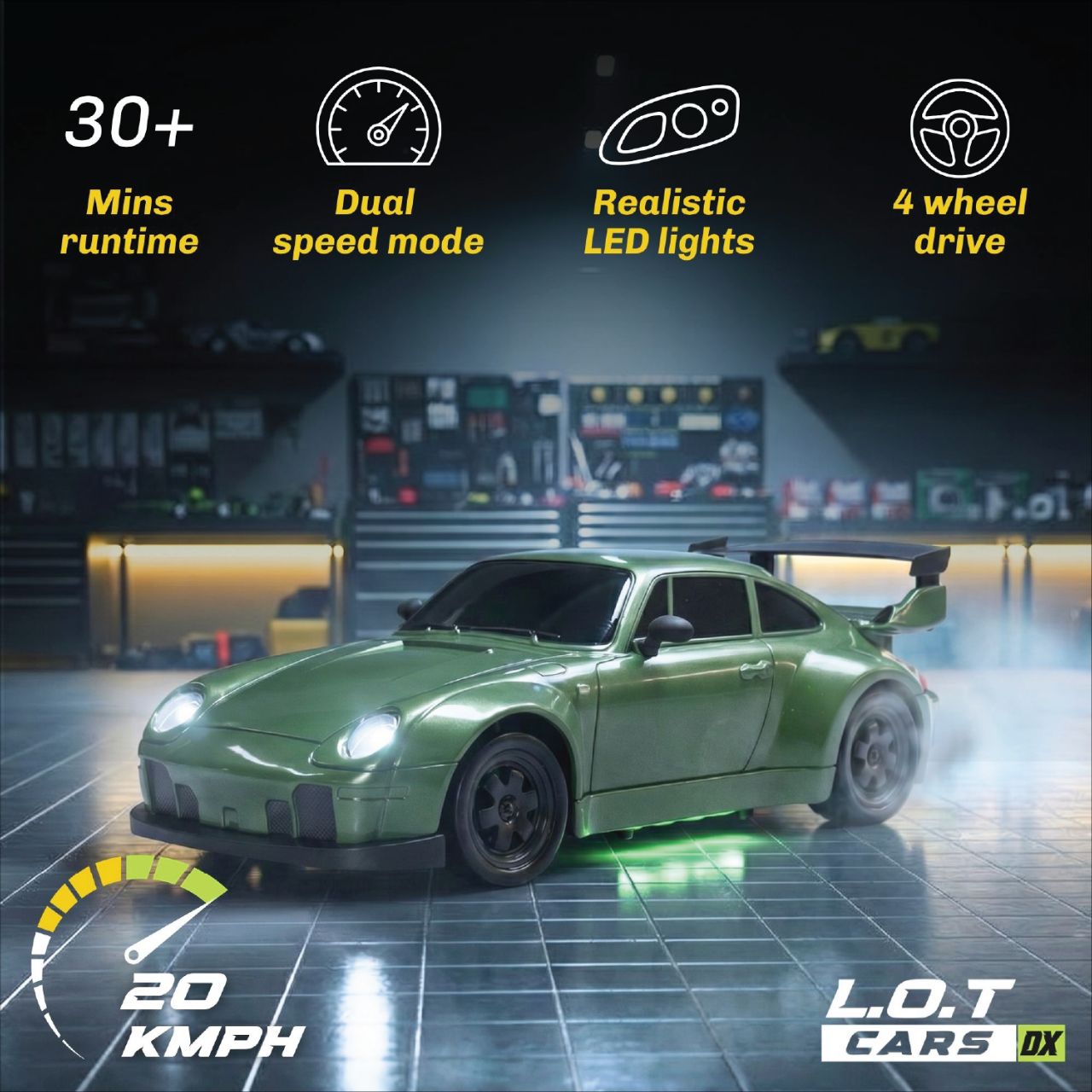 L.O.T Cars Flare 2.0 - RC Drift Car Burnout Green 🍏 view 3