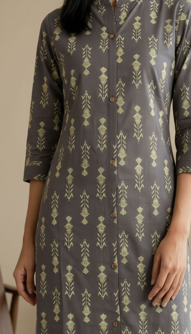 Elegant Grey Printed Kurta Set view 4