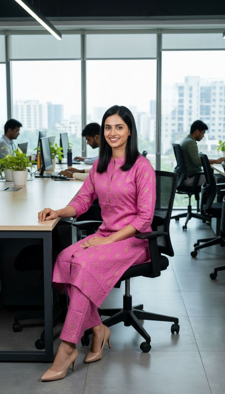 Pink Patterned Kurta Set view 2