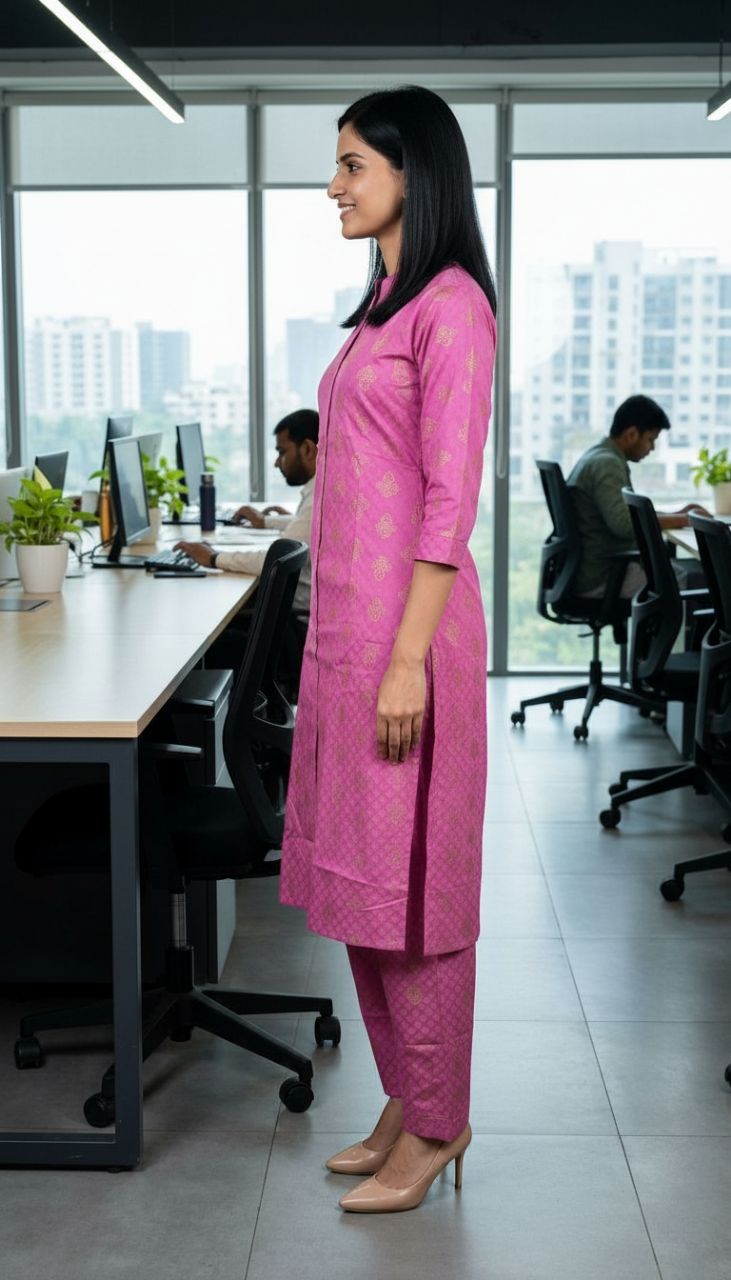 Pink Patterned Kurta Set view 4
