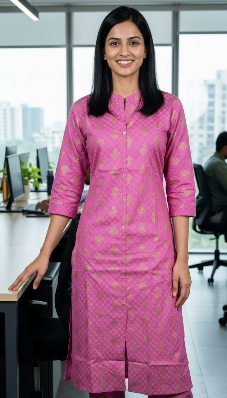 Pink Patterned Kurta Set view 3