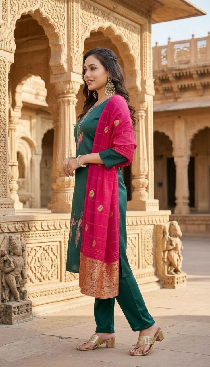 Elegant Green Kurta Set M9241 view 2