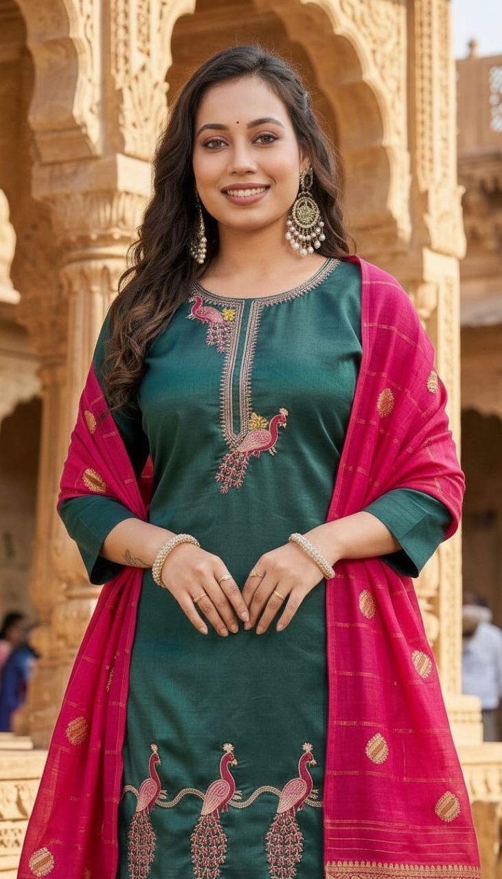 Elegant Green Kurta Set M9241 view 3