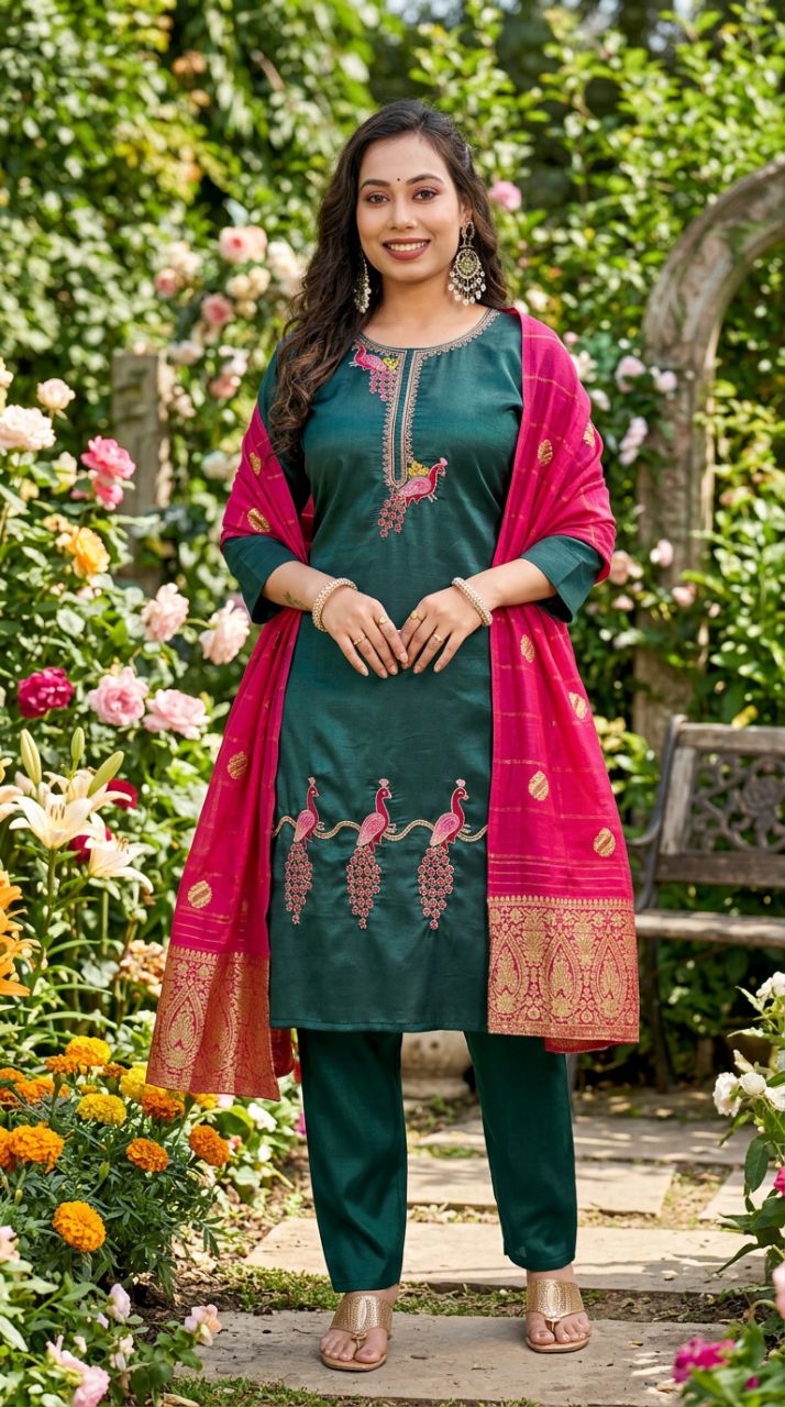 Elegant Green Kurta Set M9241 view 4