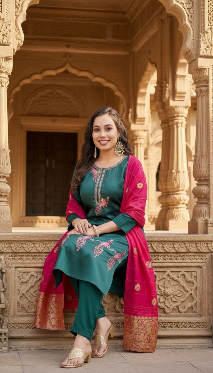 Elegant Green Kurta Set M9241 view 5