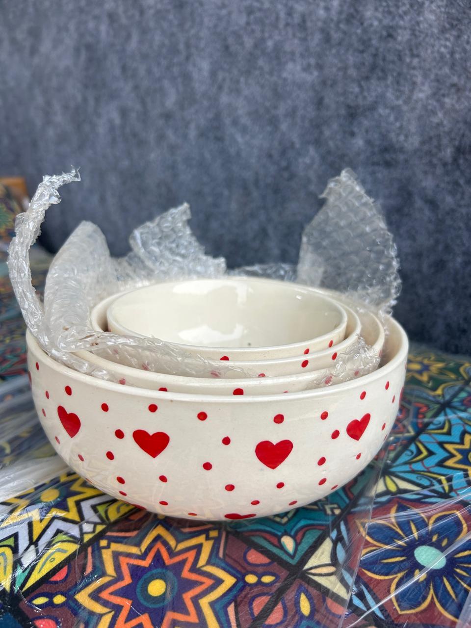 Ceramics Heart Pattern Serving Bowls view 2