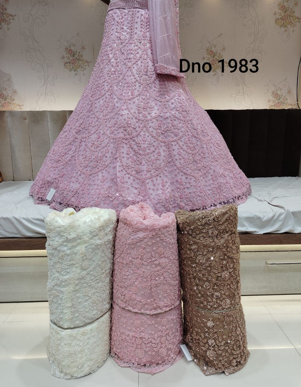 Pink Monochrome Handworked Designer Lehenga view 2