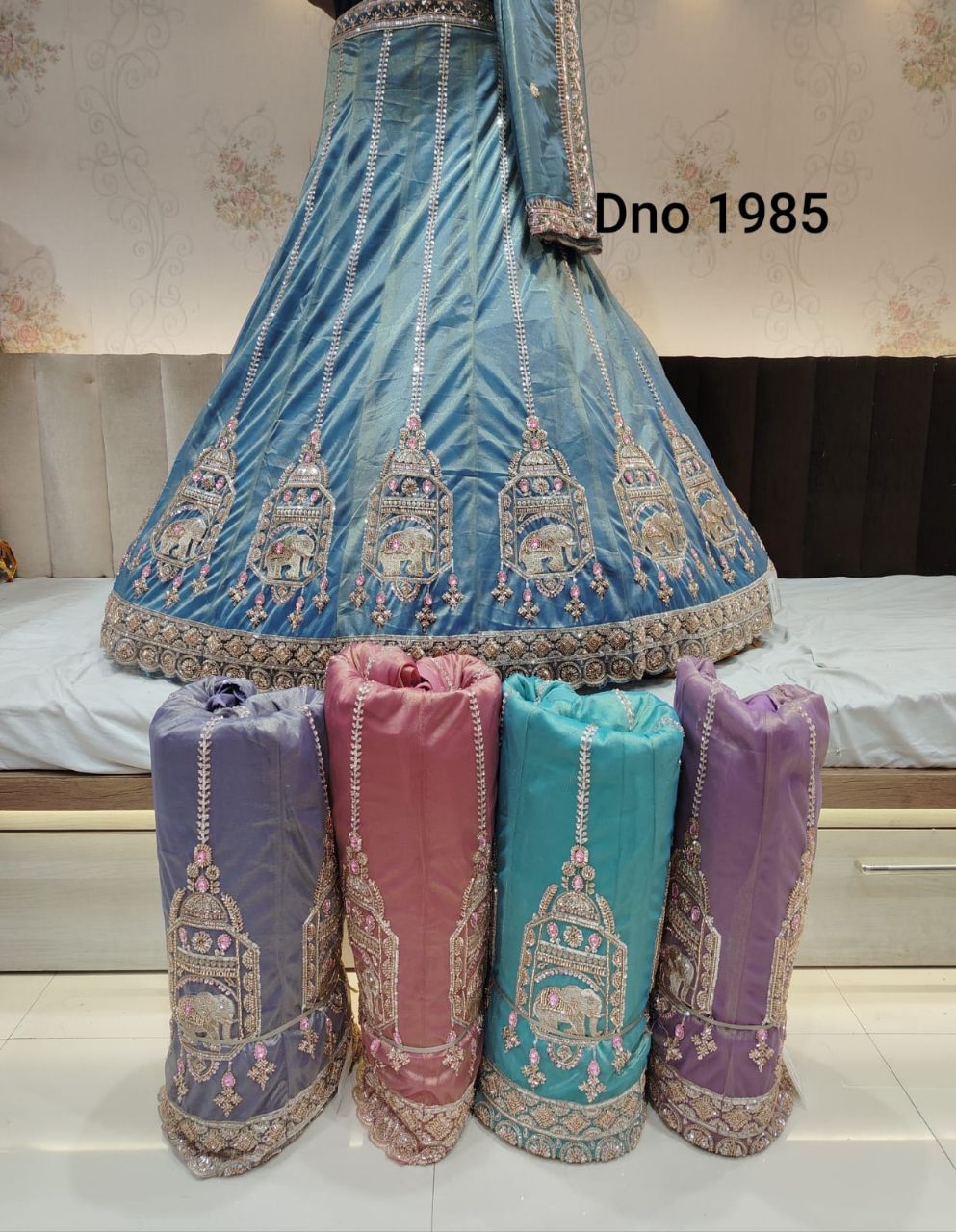 Blue Panelled Border Party Wear Lehenga view 2